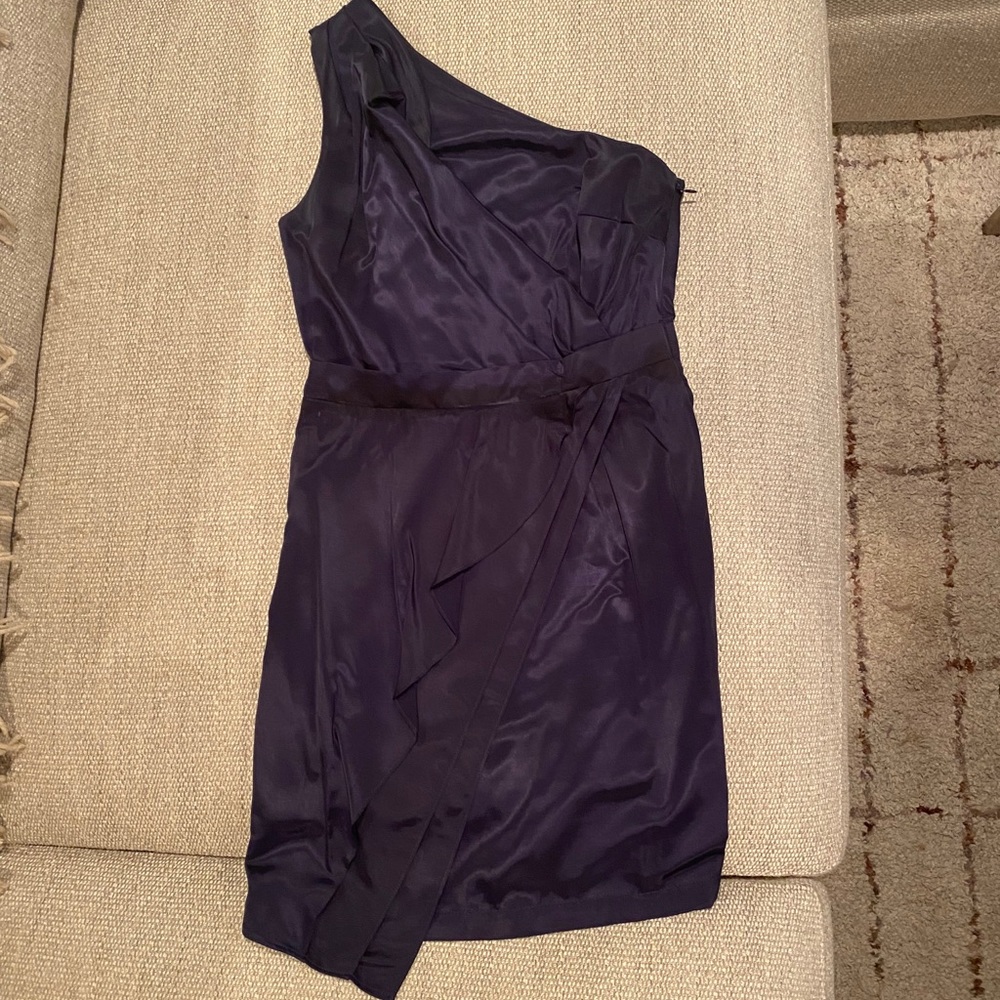 Navy blue one shoulder ABS cocktail dress